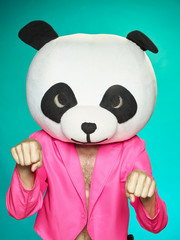 The guy in pink tailcoat with panda head. © Voloshyn Roman