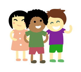 Group of school kids children together. Different nations happy character together concept vector. Little cute primary school children. School kids positive smiling children