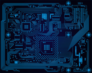 Dark blue industrial electronic circuit board vector abstract ba