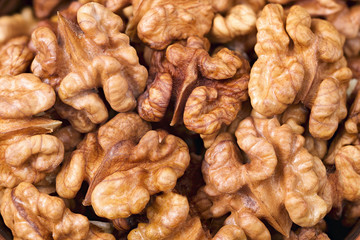 Shelled walnuts texture closeup