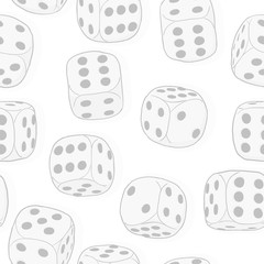 Light gray dices on the white background. Monochrome seamless or