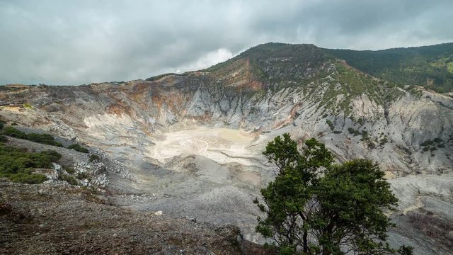 A scenic view of Tangkuban Perahu which is the biggest volcanic crater. 4K Timelapse - Java, Indonesia, June 2016.