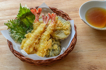 a basket of the assortment of tempura
