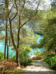 Fototapeta premium Stairs to Cala Almunia / Cala des Moro, Majorca