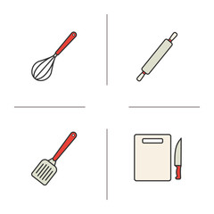 Kitchen instruments color icons set