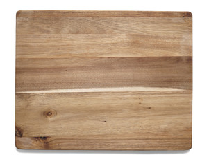 A wooden chopping board isolated on a white background
