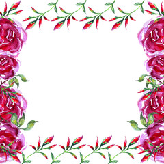 Fototapeta premium Watercolor Vintage postcard,logo, an invitation to a holiday pattern. Drawing - red rose.