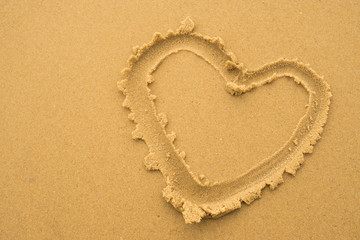 Fototapeta na wymiar heart sign on the sand