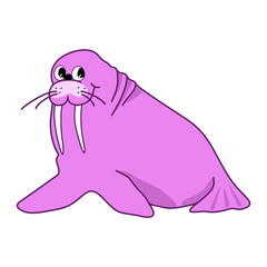 Vector illustration of cartoon pink walrus on white background