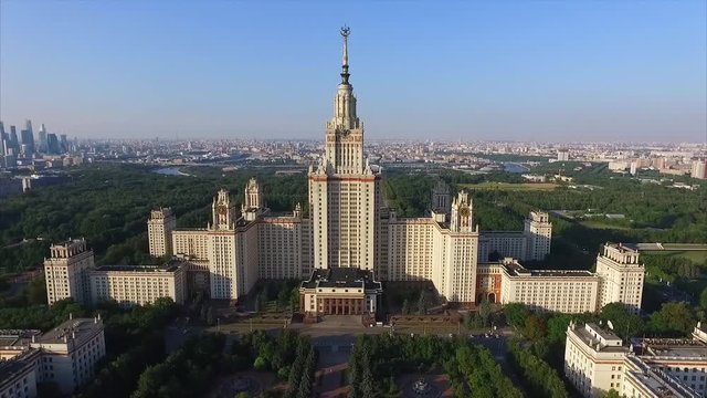 Aerial Video of the Msu Main Building in Moscow