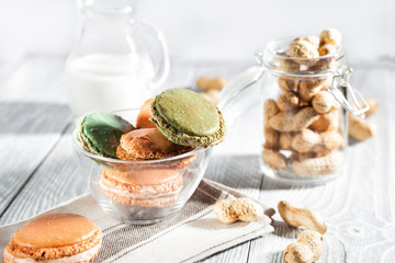Homemade macaroons with milk and peanuts