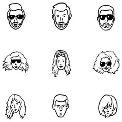 Vector Set of Black Doodle Hairstyles Icons.