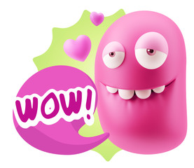 3d Rendering. Love Biting Lip Emoticon Face saying Wow with Colo