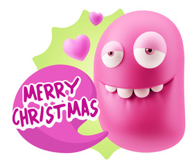 3d Rendering. Love Biting Lip Emoticon Face saying Merry Christm