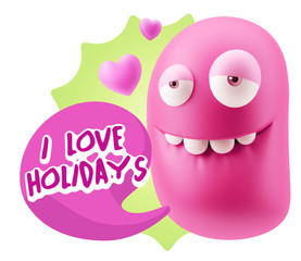 3d Rendering. Love Biting Lip Emoticon Face saying I Love Holida