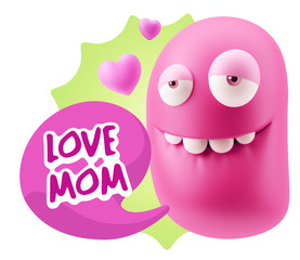 3d Rendering. Love Biting Lip Emoticon Face saying Love Mom with