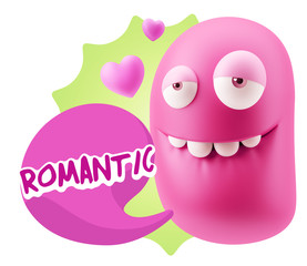 3d Rendering. Love Biting Lip Emoticon Face saying Romantic with