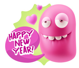 3d Rendering. Love Biting Lip Emoticon Face saying Happy New Yea