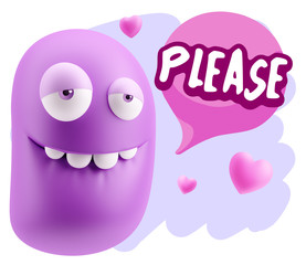 Obraz premium 3d Rendering. Love Biting Lip Emoticon Face saying Please with C