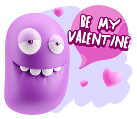 3d Rendering. Love Biting Lip Emoticon Face saying Be My Valenti