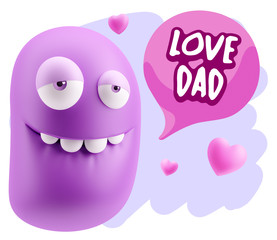 3d Rendering. Love Biting Lip Emoticon Face saying Love Dad with