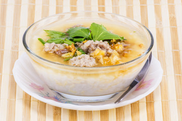 Boiled rice in glass bowl