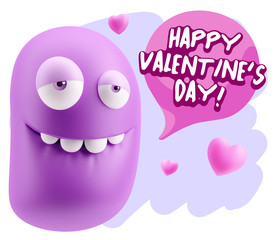 3d Rendering. Love Biting Lip Emoticon Face saying Happy Valenti