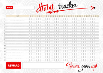 Template habits tracker for a month. Vector Illustration