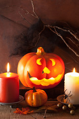 Halloween Jack O Lantern pumpkin decoration spiders candles