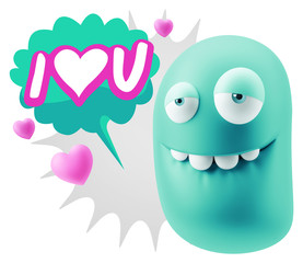 3d Rendering. Love Biting Lip Emoticon Face saying I Love U with