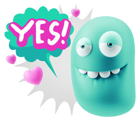 3d Rendering. Love Biting Lip Emoticon Face saying Yes with Colo