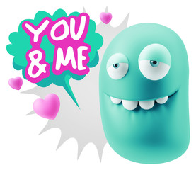 3d Rendering. Love Biting Lip Emoticon Face saying You And Me wi