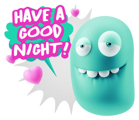 3d Rendering. Love Biting Lip Emoticon Face saying Have A Good N