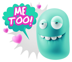 3d Rendering. Love Biting Lip Emoticon Face saying Me Too with C