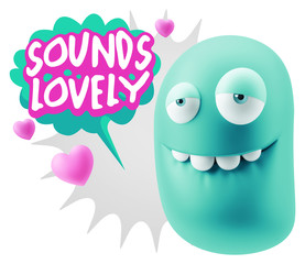 3d Rendering. Love Biting Lip Emoticon Face saying Sounds Lovely