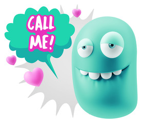 3d Rendering. Love Biting Lip Emoticon Face saying Call Me with