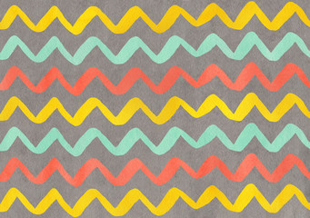 Watercolor seafoam, salmon and yellow hand painted stripes on gray background, chevron