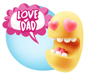 3d Rendering. Emoji in love with heart eyes saying Love Dad with