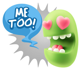 3d Rendering. Emoji in love with heart eyes saying Me Too with C