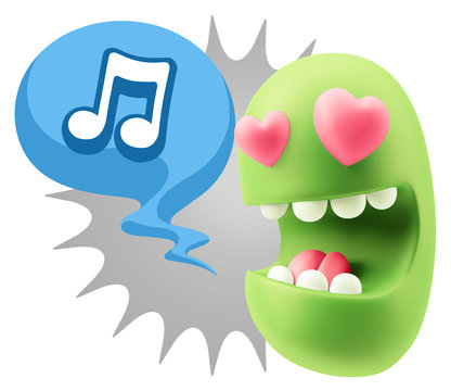 3d Rendering. Emoji in love with heart eyes saying Music Symbol