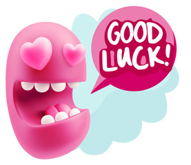 3d Rendering. Emoji in love with heart eyes saying Good Luck wit
