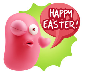 3d Rendering. Kiss Emoticon Face saying Happy Easter with Colorf