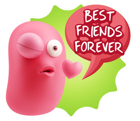 3d Rendering. Kiss Emoticon Face saying Best Friends Forever wit