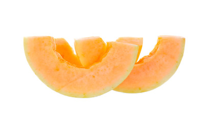 cantaloupe melon sliced on white background