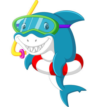Cute shark cartoon with inflatable ring