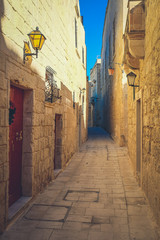 Mdina city streets - Malta. Famous narrow streets in the old cit
