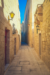 Fototapeta premium Mdina city streets - Malta. Famous narrow streets in the old cit