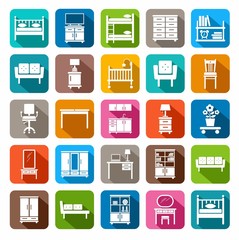 Furniture, icons, colored, flat. 
