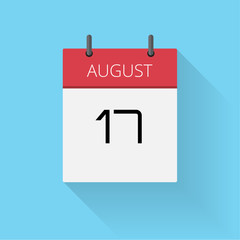 August 17, Daily calendar icon, Date and time, day, month, Holiday, Flat designed Vector Illustration