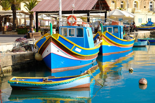 Marsaxlokk famous fishing boats called Luzzu - Malta